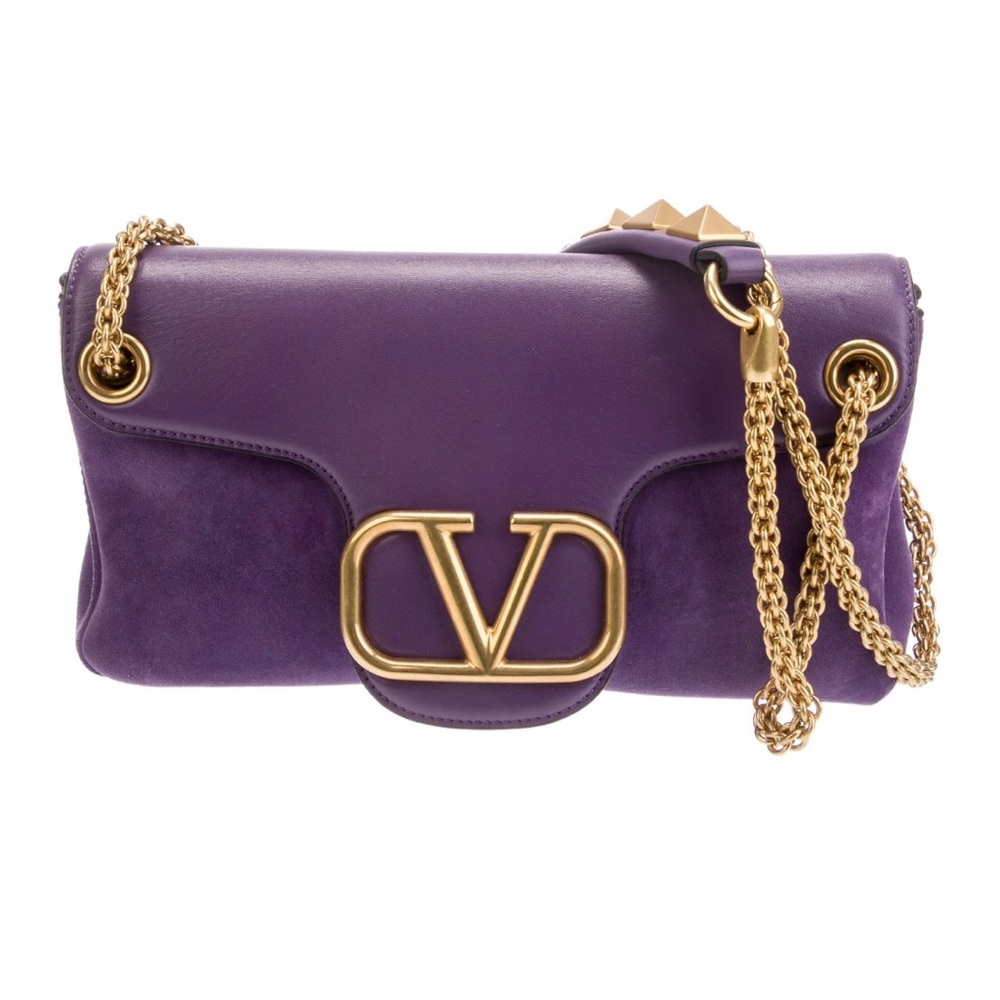 Valentino Purple Leather and Suede Shoulder Bag